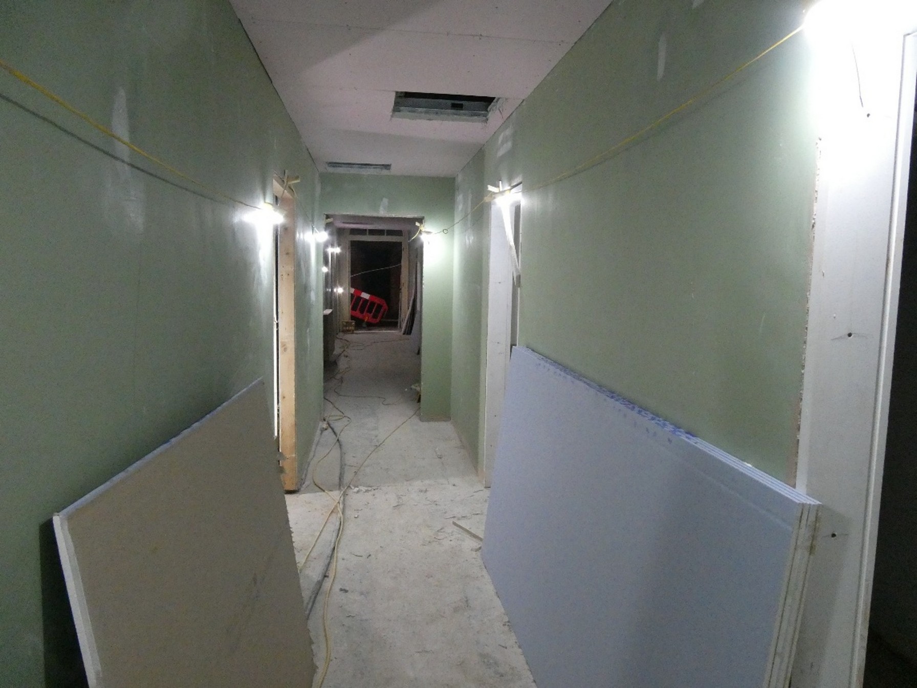 In Gateway Lodge the ceilings and door frames are in place and painting is underway