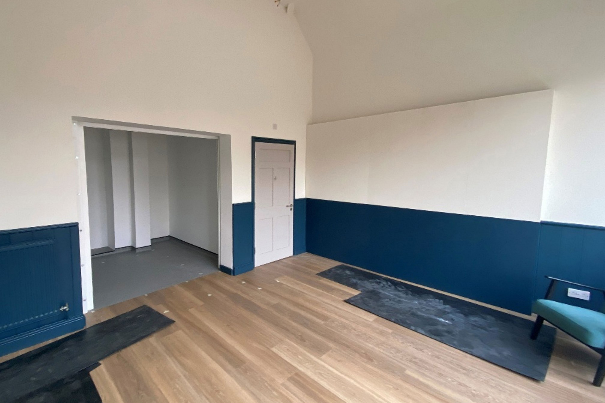You can see the new servery opening at Cornerstone Coffe House, the opening to the Link Foyer (boarded up for now), and the door to the new accessible toilet
