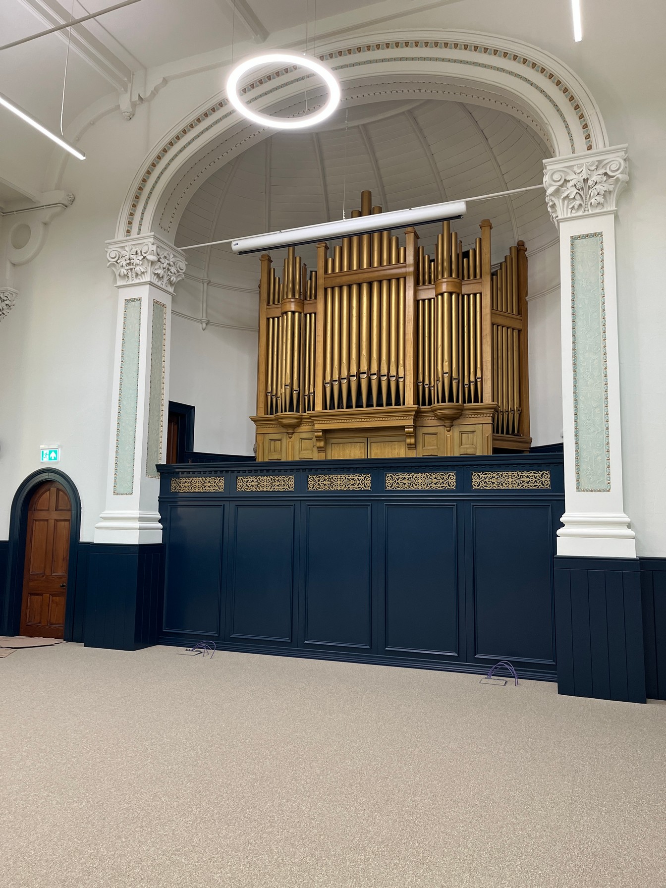 In Trinity Hall, the new lighting is installed and the carpets are fitted
