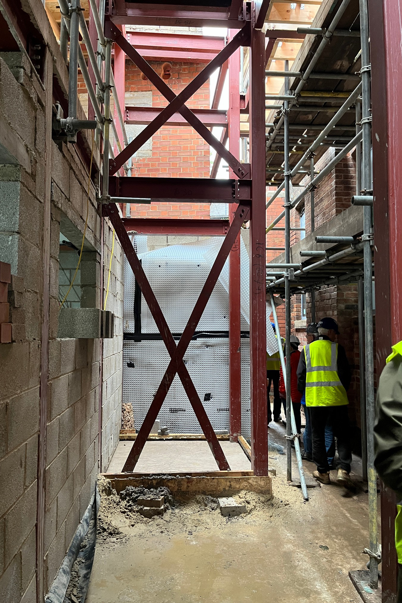 In the Link foyer, steel work for the lift shaft is in place