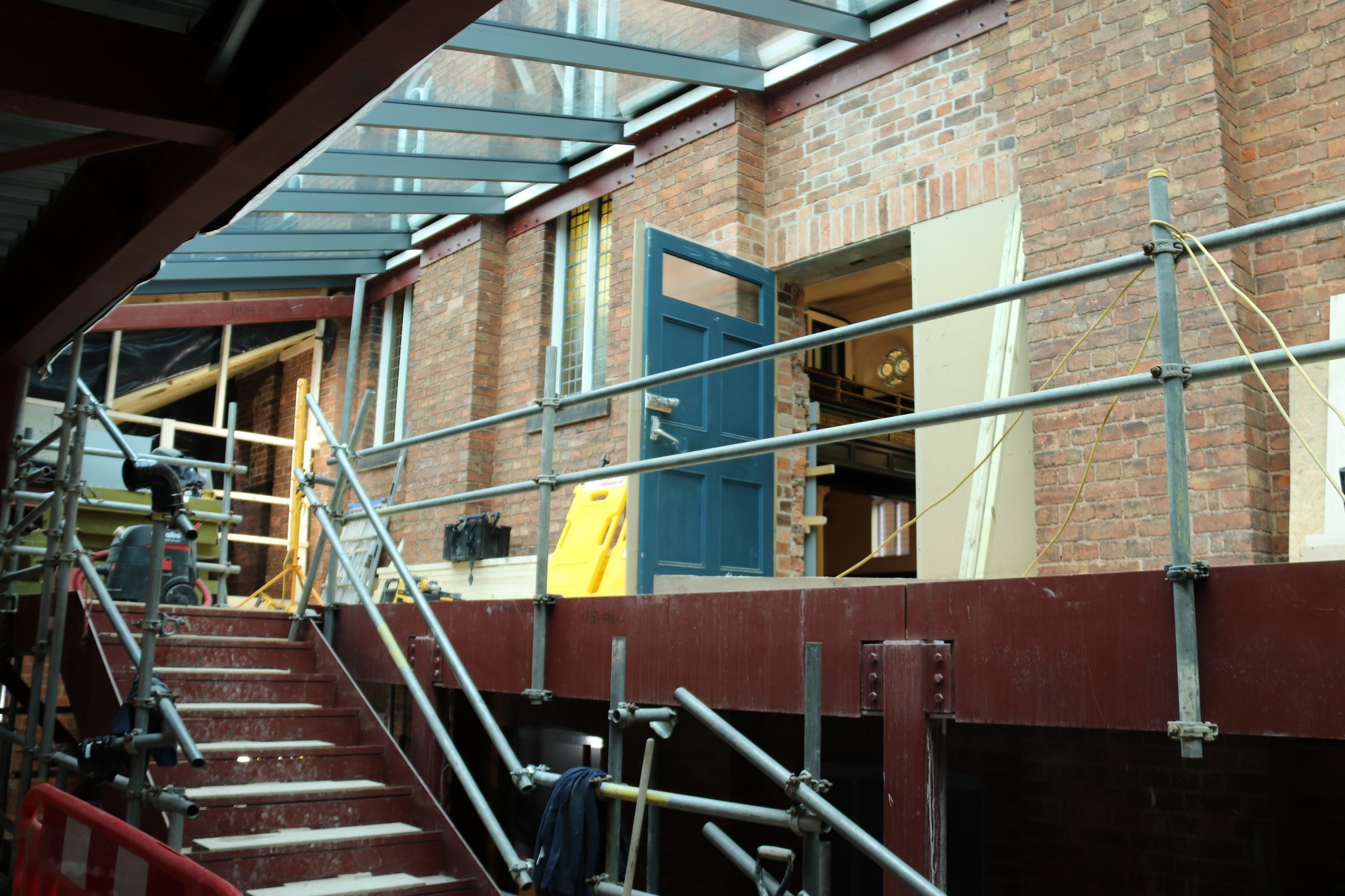 The view up the stairs in the Atrium towards the new Trinity Hall entrance is feeling very light and airy